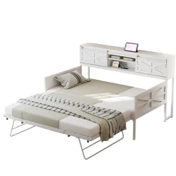 Redom Lit 90x200 cm multifonctionnel blanc avec rangements intégrés, prises électriques et cadre métal élégant*Enfant Lit Enfant