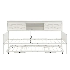 Redom Lit 90x200 cm multifonctionnel blanc avec rangements intégrés, prises électriques et cadre métal élégant*Enfant Lit Enfant