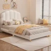 Redom Lit 90x200 cm pour enfant avec tête de lit rembourrée en plush blanc, cadre MDF, design floral et moderne*Enfant Lit Enfant