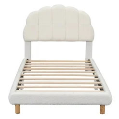 Redom Lit 90x200 cm pour enfant avec tête de lit rembourrée en plush blanc, cadre MDF, design floral et moderne*Enfant Lit Enfant