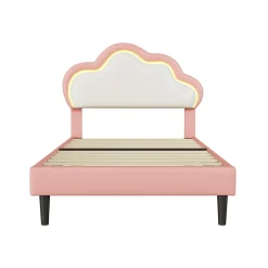 Lit 90x200 cm pour fille avec LED, tête de lit nuage ajustable, sommier à lattes, PU rose>Generique Online