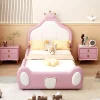 Redom Lit 90x200 cm rembourré en simili cuir bicolore blanc et rose avec tête en forme de couronne, design enfant*Enfant Lit Enfant