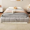 Lit 140x200 cm sans tête, coffre hydraulique avec LED blanche intégrée, tapissé flanelle beige, cadre métal 150 kg>Redom Outlet