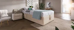 Redom Lit 90x200 cm sommier relevable avec coffre de rangement tapissé lin naturel USB et Type C intégrés* Ensemble Sommier Et Matelas