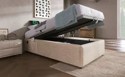 Redom Lit 90x200 cm sommier relevable avec coffre de rangement tapissé lin naturel USB et Type C intégrés* Ensemble Sommier Et Matelas
