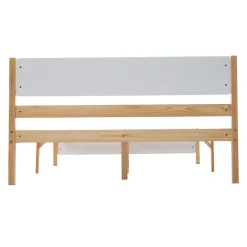 Redom Lit 140x200 cm, style intemporel blanc et bois, tête et pied en MDF, cadre pin massif avec pieds centraux* Lit Double
