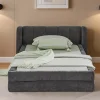 Redom Lit 90x200 cm tapissé chenille Dark Gray avec tête de lit ergonomique et profil bas minimaliste* Lit Simple