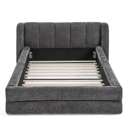 Redom Lit 90x200 cm tapissé chenille Dark Gray avec tête de lit ergonomique et profil bas minimaliste* Lit Simple