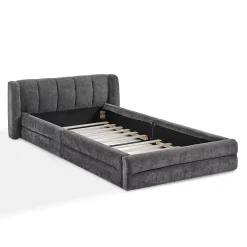 Redom Lit 90x200 cm tapissé chenille Dark Gray avec tête de lit ergonomique et profil bas minimaliste* Lit Simple