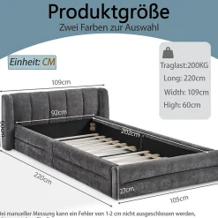 Redom Lit 90x200 cm tapissé chenille Dark Gray avec tête de lit ergonomique et profil bas minimaliste* Lit Simple