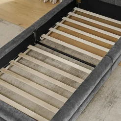 Redom Lit 90x200 cm tapissé chenille Dark Gray avec tête de lit ergonomique et profil bas minimaliste* Lit Simple
