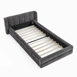 Redom Lit 90x200 cm tapissé chenille Dark Gray avec tête de lit ergonomique et profil bas minimaliste* Lit Simple