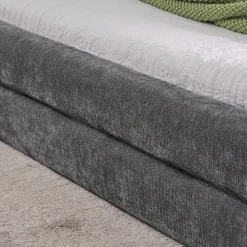 Redom Lit 140x200 cm tapissé chenille avec tête matelassée et structure renforcée, gris foncé, design scandinave* Lit Double