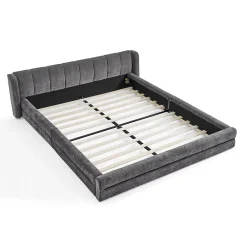Redom Lit 140x200 cm tapissé chenille avec tête matelassée et structure renforcée, gris foncé, design scandinave* Lit Double