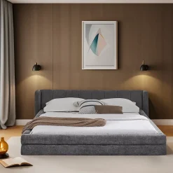 Redom Lit 140x200 cm tapissé chenille avec tête matelassée et structure renforcée, gris foncé, design scandinave* Lit Double