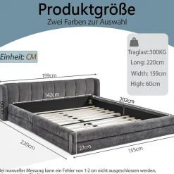 Redom Lit 140x200 cm tapissé chenille avec tête matelassée et structure renforcée, gris foncé, design scandinave* Lit Double