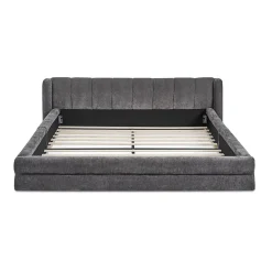 Redom Lit 140x200 cm tapissé chenille avec tête matelassée et structure renforcée, gris foncé, design scandinave* Lit Double