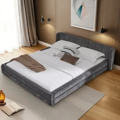 Redom Lit 140x200 cm tapissé chenille avec tête matelassée et structure renforcée, gris foncé, design scandinave* Lit Double