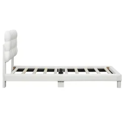 Redom Lit 90x200 cm tapissé en tissu peluche blanc avec tête de lit réglable 3 positions, structure MDF, style moderne et épuré* Lit Simple