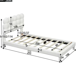Redom Lit 90x200 cm tapissé en tissu peluche blanc avec tête de lit réglable 3 positions, structure MDF, style moderne et épuré* Lit Simple
