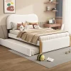 Lit 140x200 cm tapissé en velours blanc avec lit gigogne rétractable et tête de lit minimaliste en MDF>Redom New