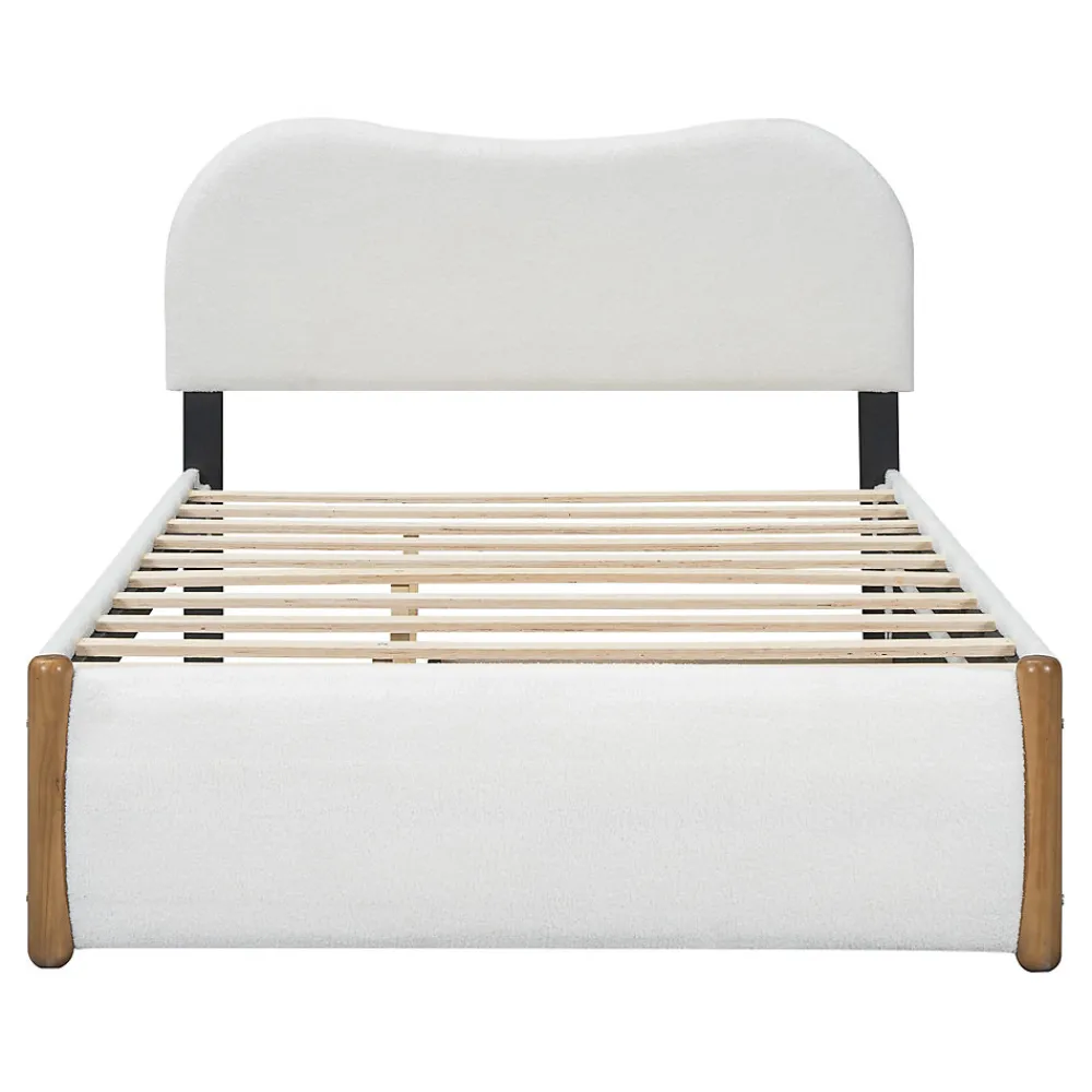 Lit 140x200 cm tapissé en velours blanc avec lit gigogne rétractable et tête de lit minimaliste en MDF>Redom New