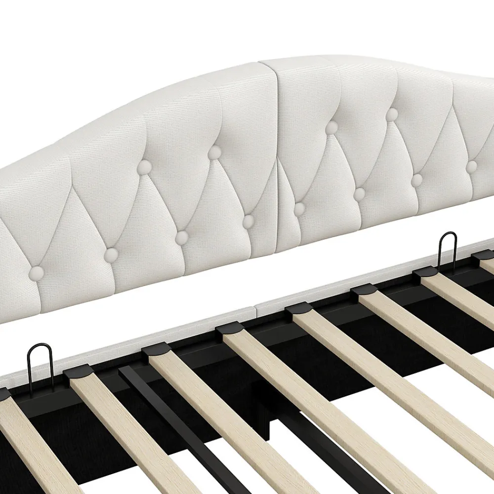 Lit 140x200 cm tapissé lin avec grand rangement sous sommier et bande led 7 couleurs, finition beige élégante>Redom Clearance