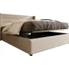 Redom Lit 160x200 cm tapissé lin beige avec coffre de rangement hydraulique, tête de lit rembourrée et cadre robuste* Lit Avec Rangement