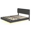 Redom Lit 160x200 cm tapissé lin gris avec LED multicolore sous cadre, prise USB intégrée et coffre de rangement* Lit Double