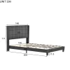 Redom Lit 140x200 cm tapissé lin gris avec tête de lit rembourrée haute et matelas à ressorts 140x200 cm inclus* Lit Double