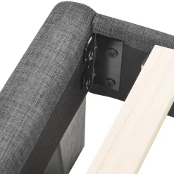 Redom Lit 140x200 cm tapissé lin gris avec tête de lit rembourrée haute et matelas à ressorts 140x200 cm inclus* Lit Double