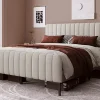 Redom Lit 180x200 cm tapissé lin gris-beige, tête réglable 16-22 cm, compatible avec sommier coffre, cadre métal* Ensemble Sommier Et Matelas