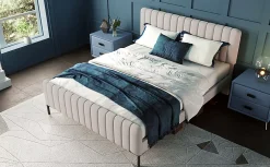 Redom Lit 180x200 cm tapissé lin gris-beige, tête réglable 16-22 cm, compatible avec sommier coffre, cadre métal* Ensemble Sommier Et Matelas