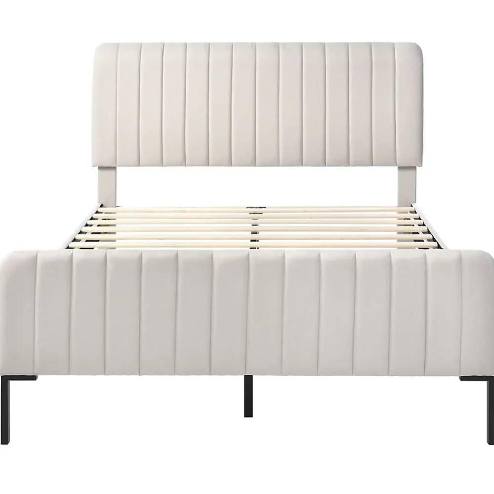 Redom Lit 180x200 cm tapissé lin gris-beige, tête réglable 16-22 cm, compatible avec sommier coffre, cadre métal* Ensemble Sommier Et Matelas