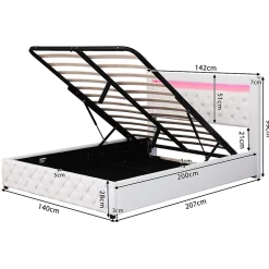 Redom Lit 140x200 cm tapissé PU blanc avec rangement intégré et tête de lit LED, design classique et contemporain* Lit Avec Rangement