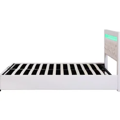Redom Lit 140x200 cm tapissé PU blanc avec rangement intégré et tête de lit LED, design classique et contemporain* Lit Avec Rangement
