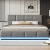 Lit 180x200 cm tapissé similicuir gris ciment avec LED, coffre hydraulique et tête de lit réglable 91/101 cm>Redom Discount