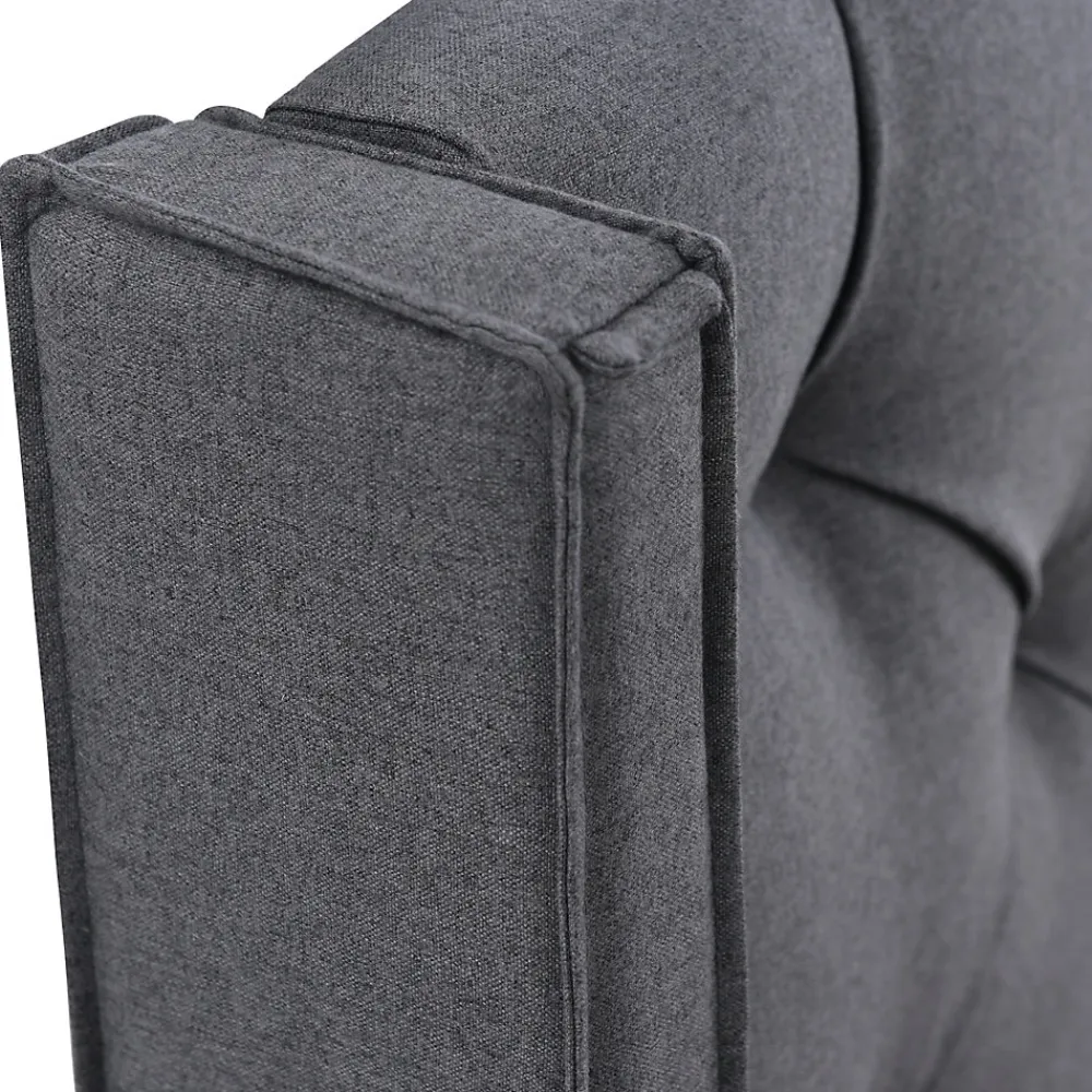 Lit 160x200 cm tapissé tissu gris avec coffre de rangement, tête de lit capitonnée et structure bois/métal>Redom Outlet