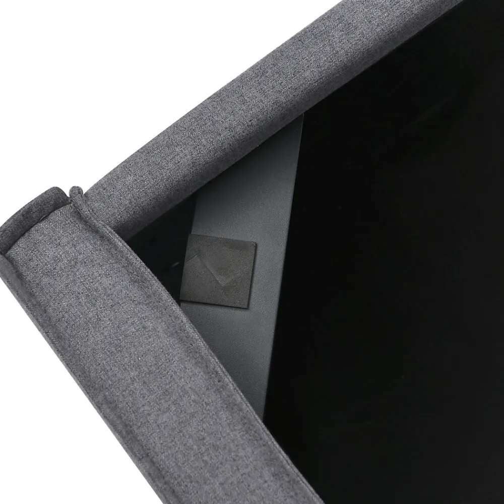 Lit 160x200 cm tapissé tissu gris avec coffre de rangement, tête de lit capitonnée et structure bois/métal>Redom Outlet