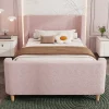 Lit 90x200 cm tapissé velours avec tête de lit style luge, motifs spatiaux enfantins, coloris rose>Redom Clearance