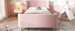 Lit 90x200 cm tapissé velours avec tête de lit style luge, motifs spatiaux enfantins, coloris rose><noscript><img width=