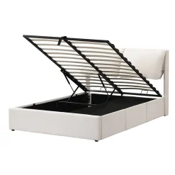 Redom Lit 140x200 cm tapissé velours beige avec coffre intégré, 3 tiroirs latéraux et tête de lit réglable* Lit Avec Rangement