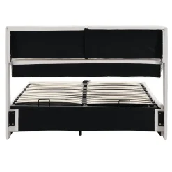 Redom Lit 140x200 cm tapissé velours beige avec coffre intégré, 3 tiroirs latéraux et tête de lit réglable* Lit Avec Rangement