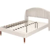 Redom Lit 140x200 cm tapissé velours beige avec tête de lit rembourrée et sommier à lattes en bois, style intemporel* Lit Double