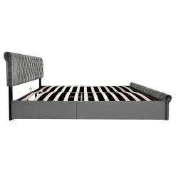 Redom Lit 180x200 cm tapissé velours gris avec tête de lit réglable, sommier à lattes et grand coffre de rangement* Lit Avec Rangement