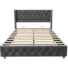 Redom Lit 160x200 cm tapissé velours gris avec tête capitonnée, ornements clous et pieds en bois robustes* Lit Double