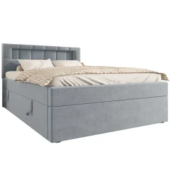 Redom Lit 90x200 cm tapissé velours gris avec éclairage d'ambiance LED, coffre de rangement et tête de lit réglable* Lit Avec Rangement