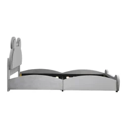 Redom Lit 90x200 cm tapissé velours gris en forme d'ours, design ludique et confortable pour chambre d'enfant* Lit Simple