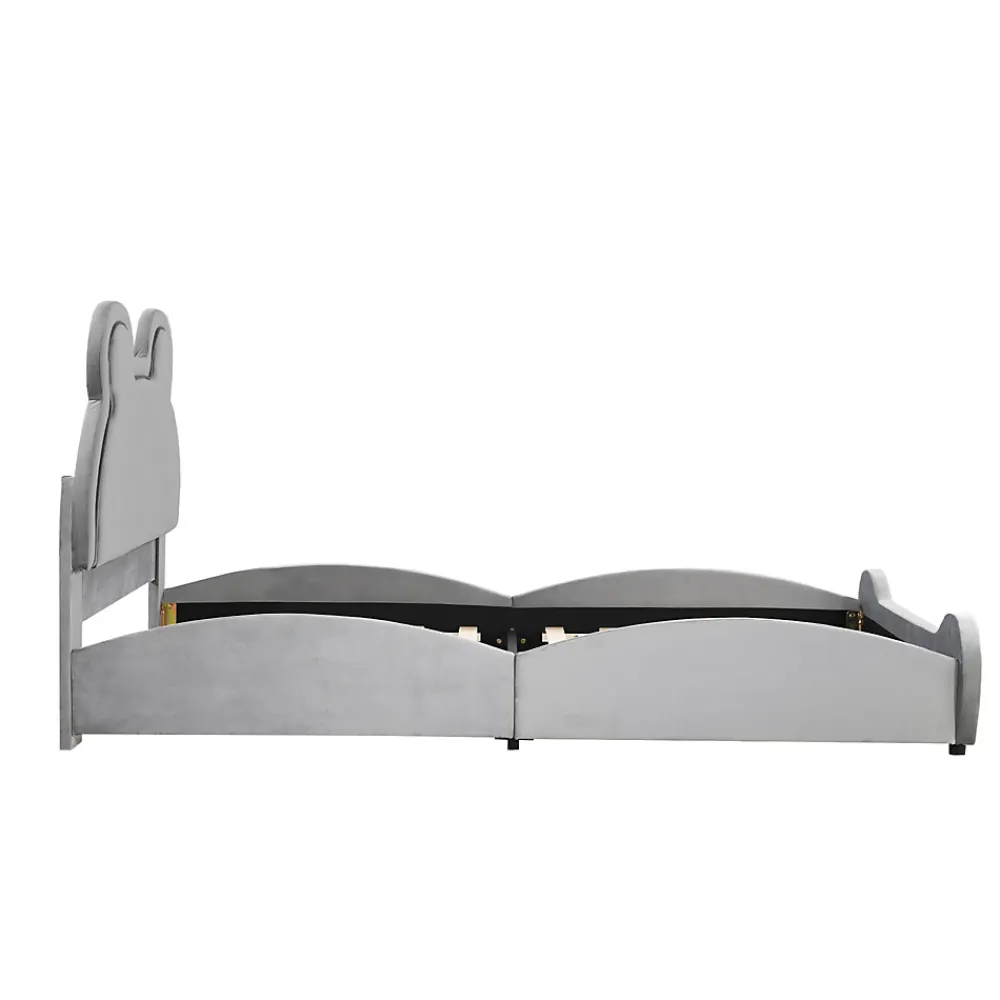 Redom Lit 90x200 cm tapissé velours gris en forme d'ours, design ludique et confortable pour chambre d'enfant* Lit Simple
