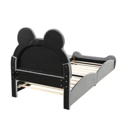 Redom Lit 90x200 cm tapissé velours gris en forme d'ours, design ludique et confortable pour chambre d'enfant* Lit Simple